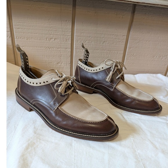 Martin Dingman Mens Leather Tassel Spectator Oxfords Brown Cream Italy 9.5